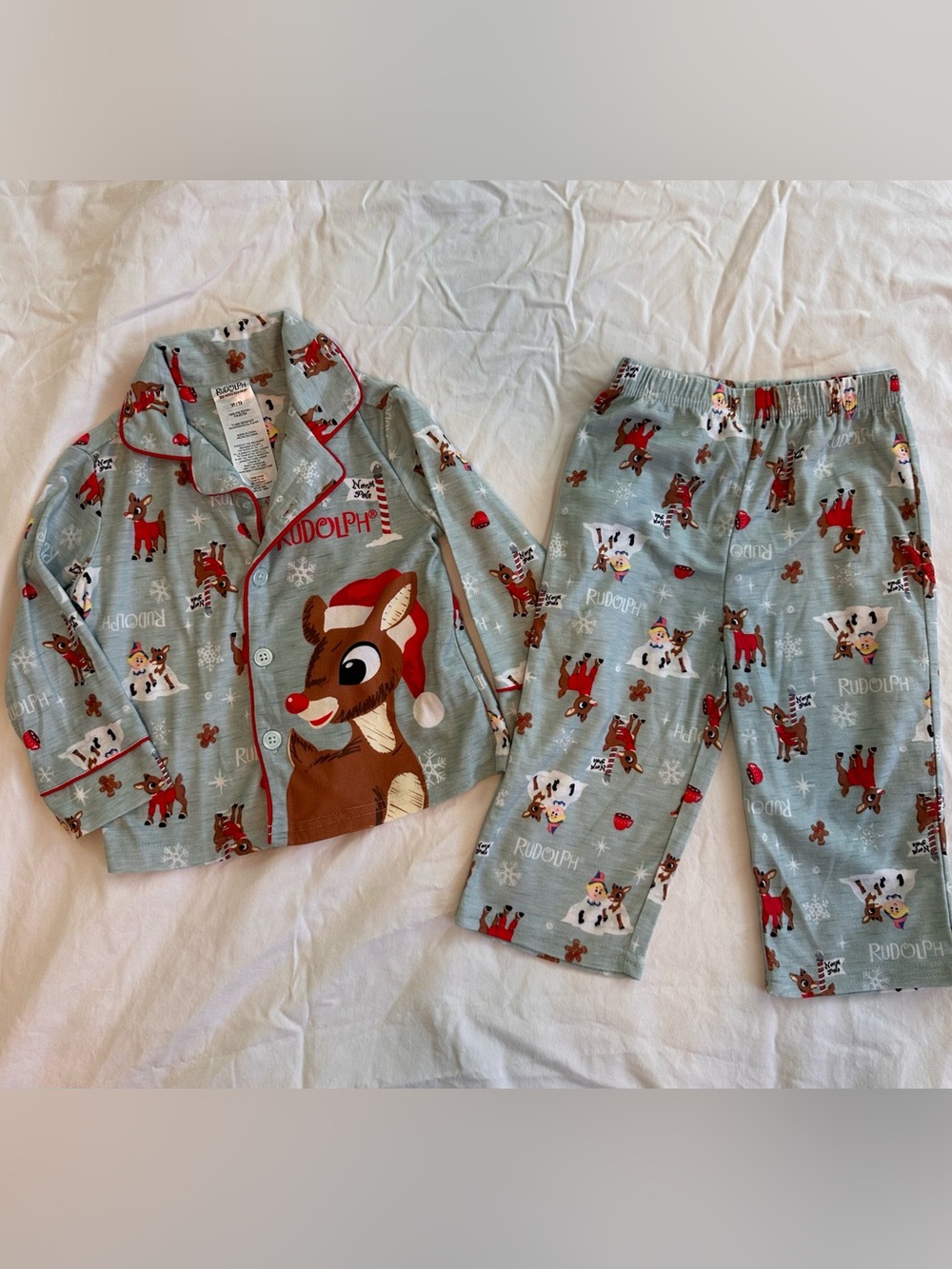Rudolph Kids Holiday Pajama Set - Light Blue and Red NWOT